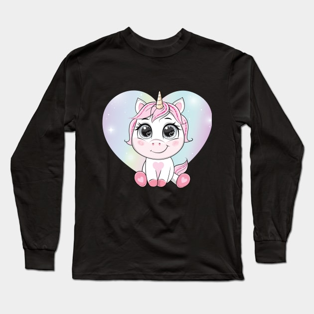 cartoon unicorn rainbow heart shape tshirt Long Sleeve T-Shirt by Tshirt lover 1